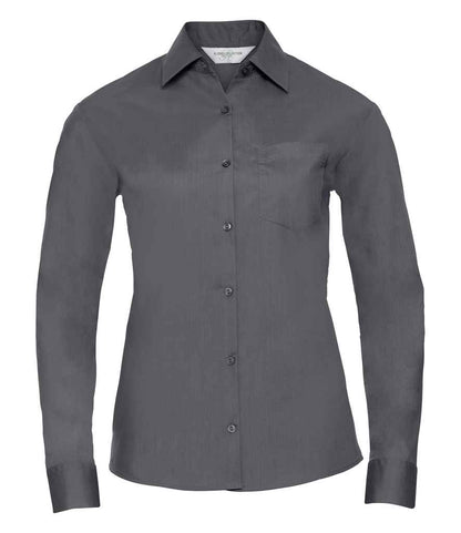 Russell Russell Athletic Collection Ladies Long Sleeve Easy Care Poplin Shirt Convoy Grey