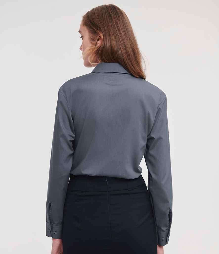 Russell Russell Athletic Collection Ladies Long Sleeve Easy Care Poplin Shirt Convoy Grey