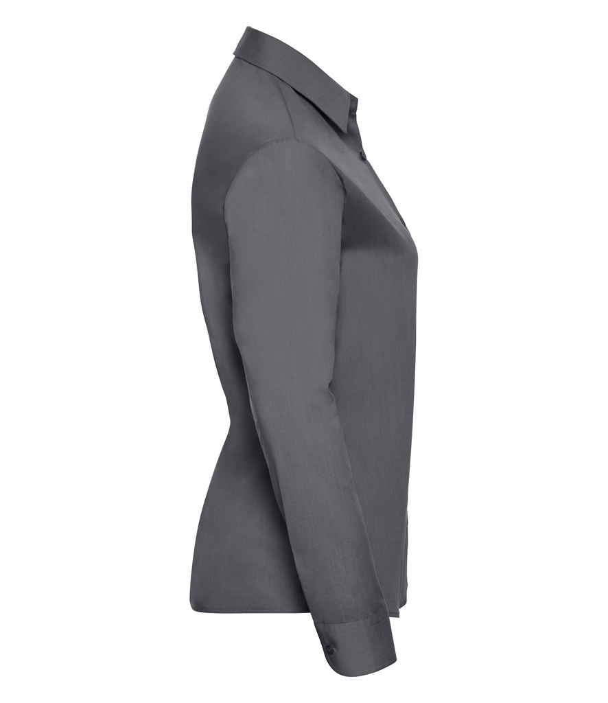 Russell Russell Athletic Collection Ladies Long Sleeve Easy Care Poplin Shirt Convoy Grey