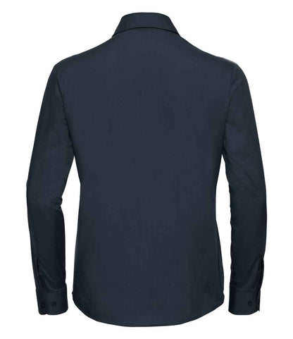 Russell Russell Athletic Collection Ladies Long Sleeve Easy Care Poplin Shirt French Navy