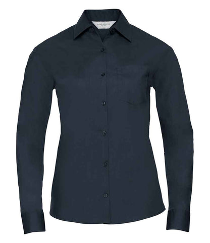 Russell Russell Athletic Collection Ladies Long Sleeve Easy Care Poplin Shirt French Navy