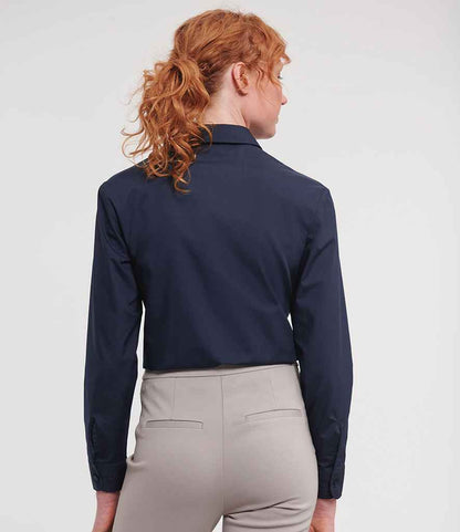 Russell Russell Athletic Collection Ladies Long Sleeve Easy Care Poplin Shirt French Navy