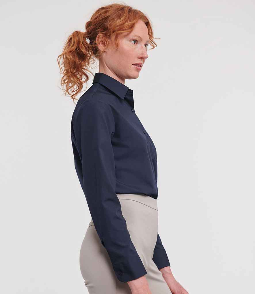 Russell Russell Athletic Collection Ladies Long Sleeve Easy Care Poplin Shirt French Navy