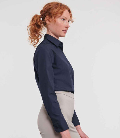Russell Russell Athletic Collection Ladies Long Sleeve Easy Care Poplin Shirt French Navy