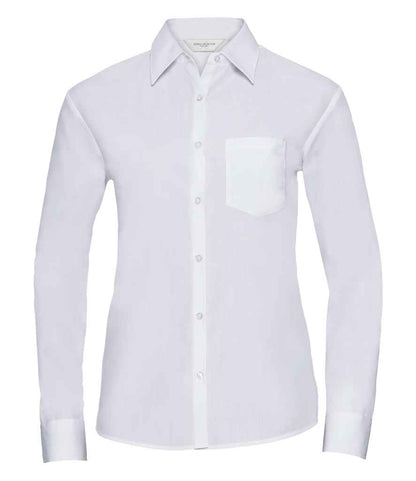 Russell Russell Athletic Collection Ladies Long Sleeve Easy Care Poplin Shirt White
