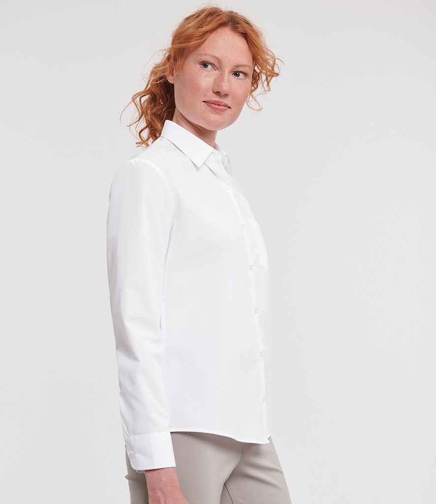 Russell Russell Athletic Collection Ladies Long Sleeve Easy Care Poplin Shirt White