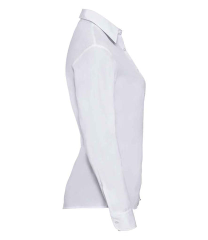 Russell Russell Athletic Collection Ladies Long Sleeve Easy Care Poplin Shirt White
