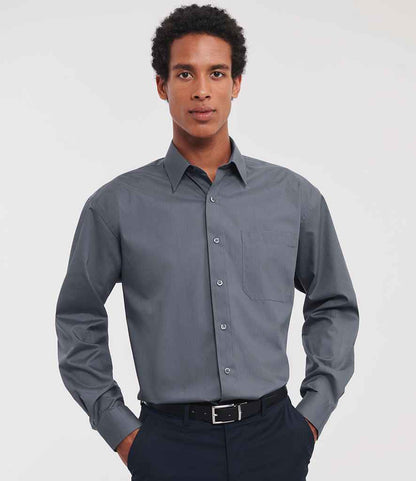 Russell Russell Athletic Collection Long Sleeve Easy Care Poplin Shirt Convoy Grey