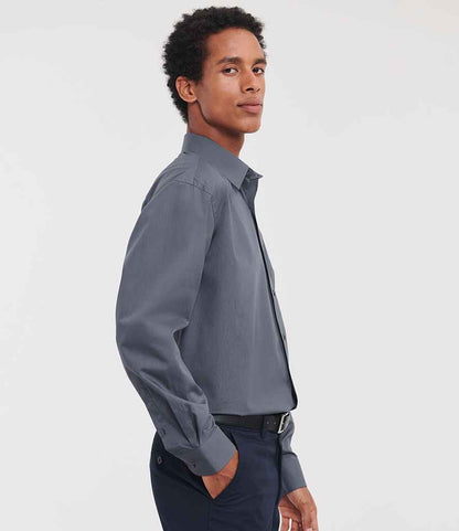 Russell Russell Athletic Collection Long Sleeve Easy Care Poplin Shirt Convoy Grey