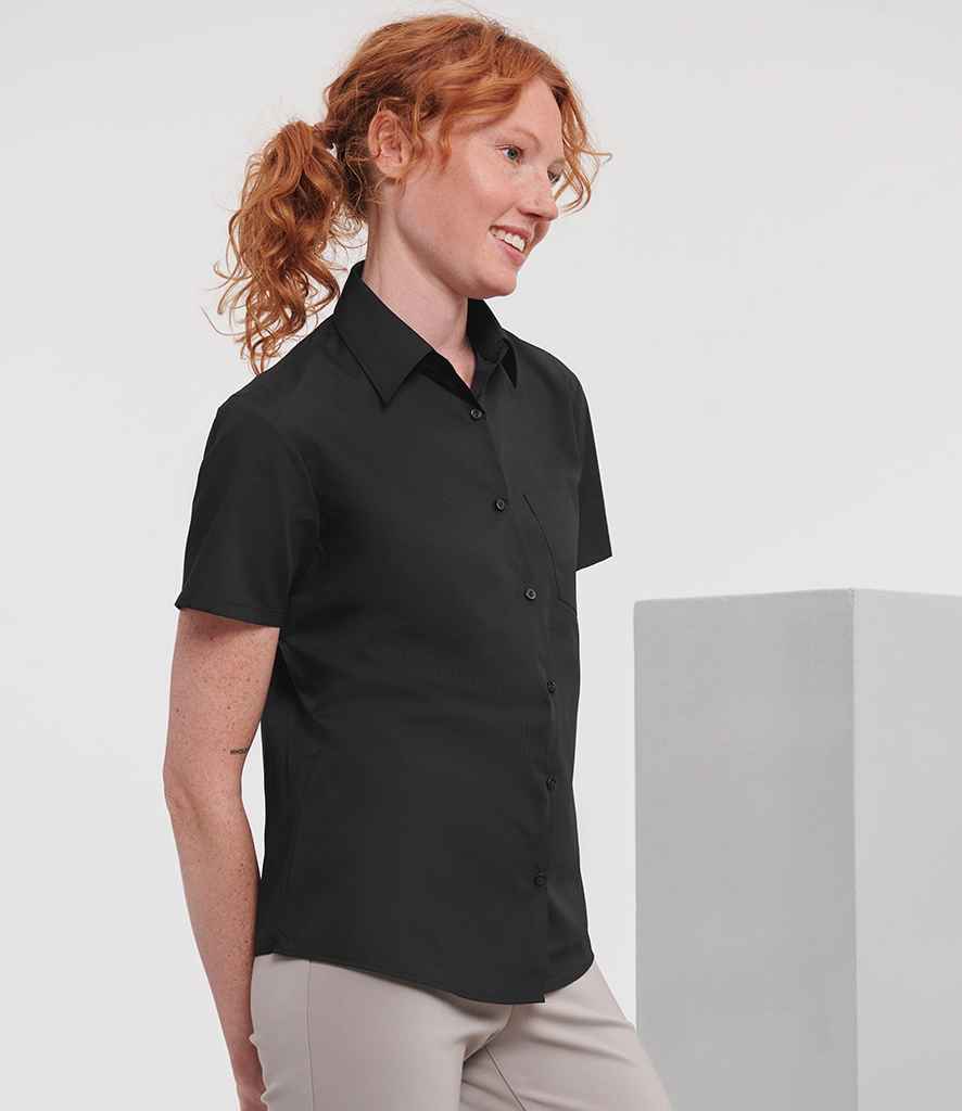 Russell Russell Athletic Collection Ladies Short Sleeve Easy Care Poplin Shirt Black