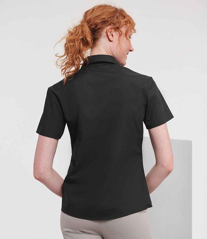 Russell Russell Athletic Collection Ladies Short Sleeve Easy Care Poplin Shirt Black