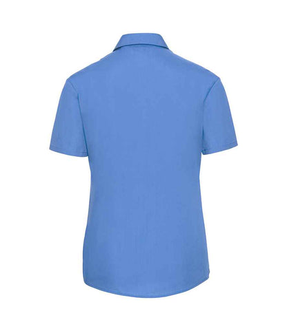 Russell Russell Athletic Collection Ladies Short Sleeve Easy Care Poplin Shirt Corporate Blue