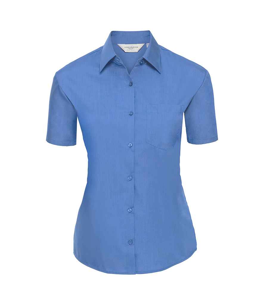 Russell Russell Athletic Collection Ladies Short Sleeve Easy Care Poplin Shirt Corporate Blue