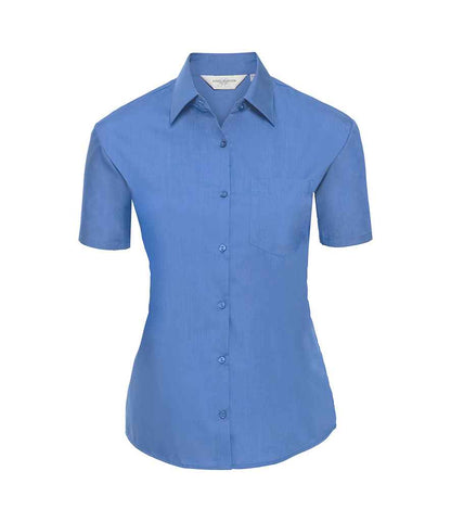 Russell Russell Athletic Collection Ladies Short Sleeve Easy Care Poplin Shirt Corporate Blue