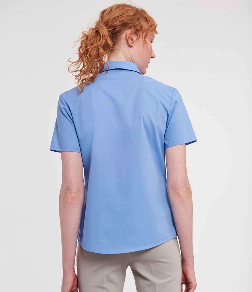 Russell Russell Athletic Collection Ladies Short Sleeve Easy Care Poplin Shirt Corporate Blue