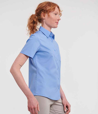 Russell Russell Athletic Collection Ladies Short Sleeve Easy Care Poplin Shirt Corporate Blue