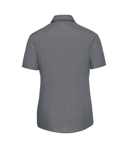 Russell Russell Athletic Collection Ladies Short Sleeve Easy Care Poplin Shirt Convoy Grey