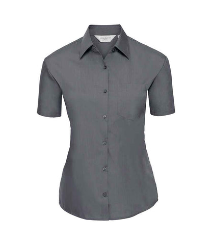 Russell Russell Athletic Collection Ladies Short Sleeve Easy Care Poplin Shirt Convoy Grey
