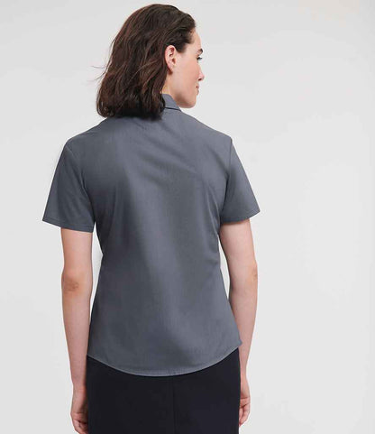 Russell Russell Athletic Collection Ladies Short Sleeve Easy Care Poplin Shirt Convoy Grey