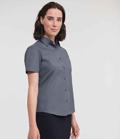 Russell Russell Athletic Collection Ladies Short Sleeve Easy Care Poplin Shirt Convoy Grey