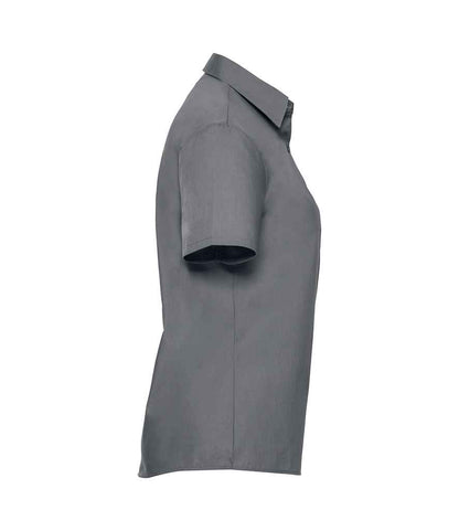 Russell Russell Athletic Collection Ladies Short Sleeve Easy Care Poplin Shirt Convoy Grey