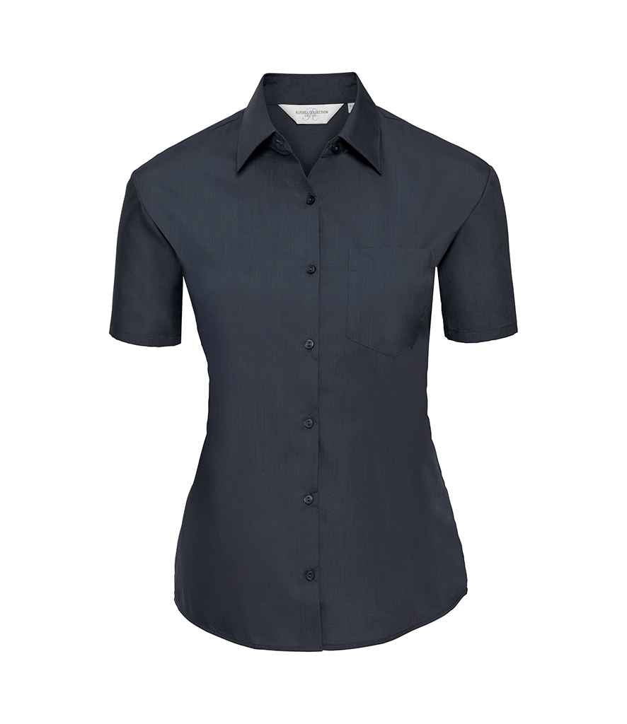 Russell Russell Athletic Collection Ladies Short Sleeve Easy Care Poplin Shirt French Navy