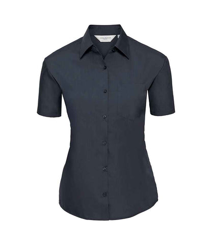 Russell Russell Athletic Collection Ladies Short Sleeve Easy Care Poplin Shirt French Navy