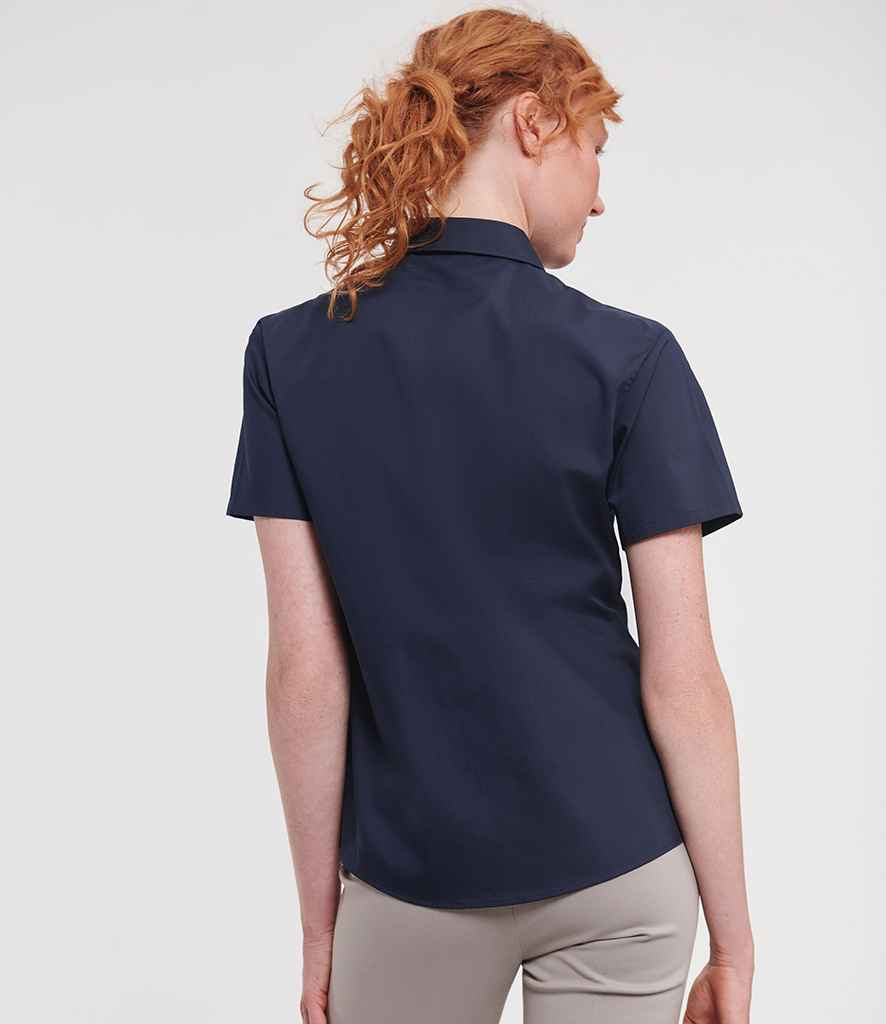 Russell Russell Athletic Collection Ladies Short Sleeve Easy Care Poplin Shirt French Navy