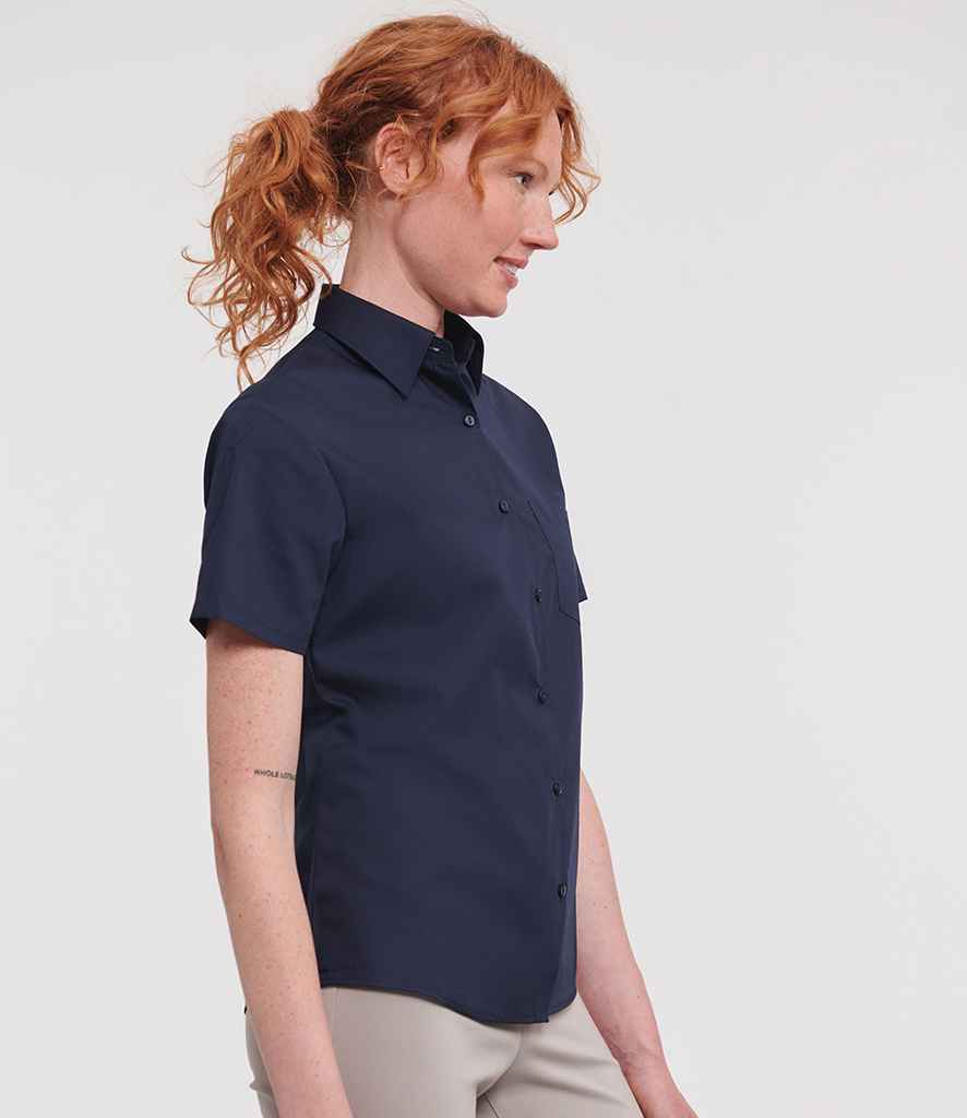 Russell Russell Athletic Collection Ladies Short Sleeve Easy Care Poplin Shirt French Navy