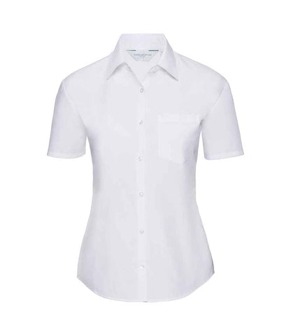 Russell Russell Athletic Collection Ladies Short Sleeve Easy Care Poplin Shirt White