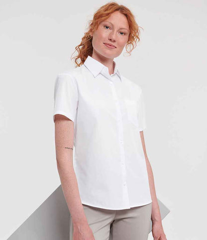 Russell Russell Athletic Collection Ladies Short Sleeve Easy Care Poplin Shirt White