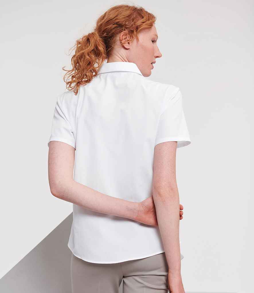 Russell Russell Athletic Collection Ladies Short Sleeve Easy Care Poplin Shirt White