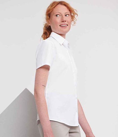 Russell Russell Athletic Collection Ladies Short Sleeve Easy Care Poplin Shirt White