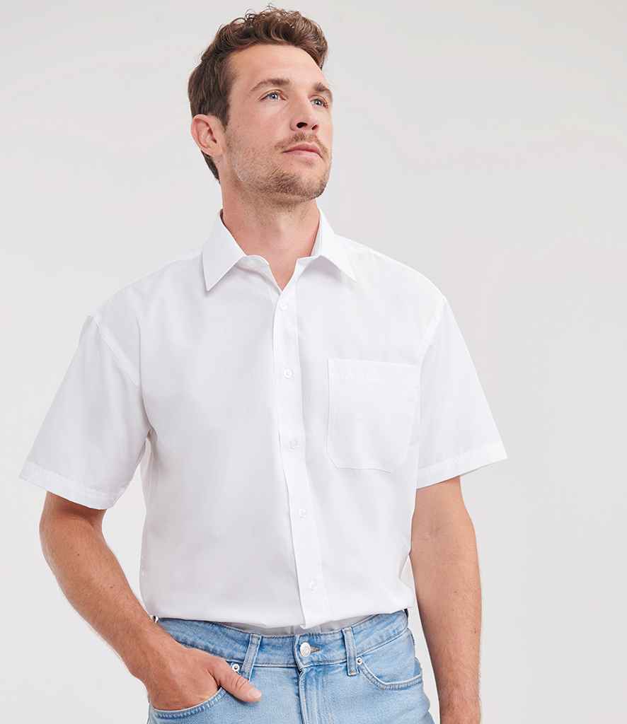 Russell Russell Athletic Collection Short Sleeve Easy Care Poplin Shirt White