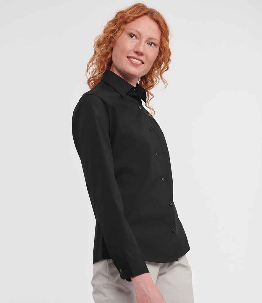 Russell Russell Athletic Collection Ladies Long Sleeve Easy Care Cotton Poplin Shirt Black