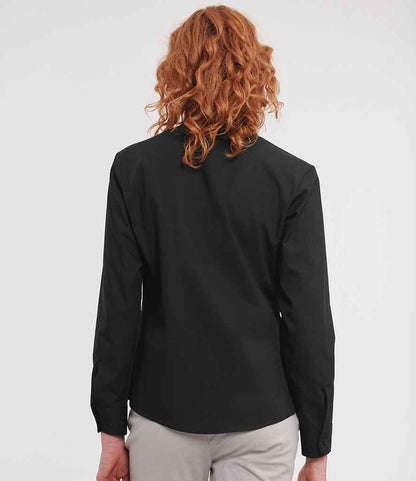 Russell Russell Athletic Collection Ladies Long Sleeve Easy Care Cotton Poplin Shirt Black