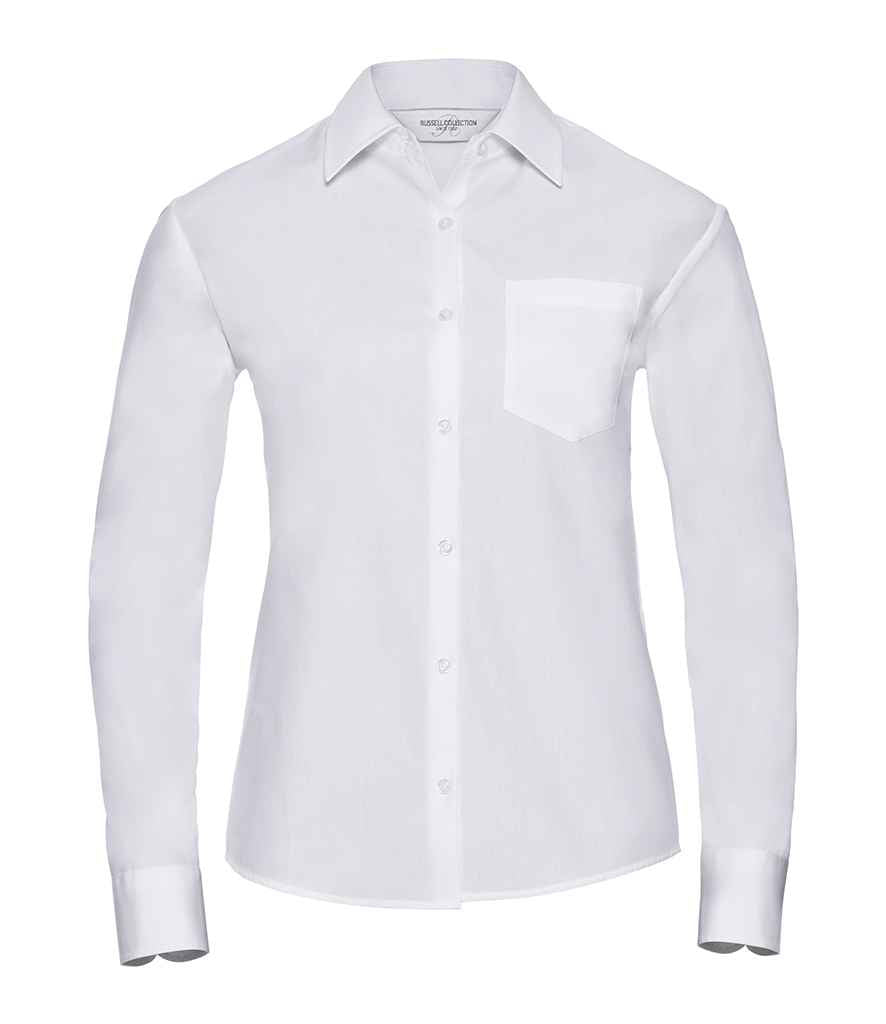 Russell Russell Athletic Collection Ladies Long Sleeve Easy Care Cotton Poplin Shirt White