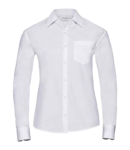 Russell Russell Athletic Collection Ladies Long Sleeve Easy Care Cotton Poplin Shirt White