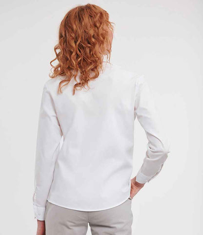 Russell Russell Athletic Collection Ladies Long Sleeve Easy Care Cotton Poplin Shirt White