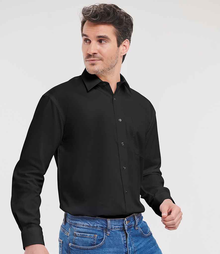 Russell Russell Athletic Collection Long Sleeve Easy Care Cotton Poplin Shirt Black