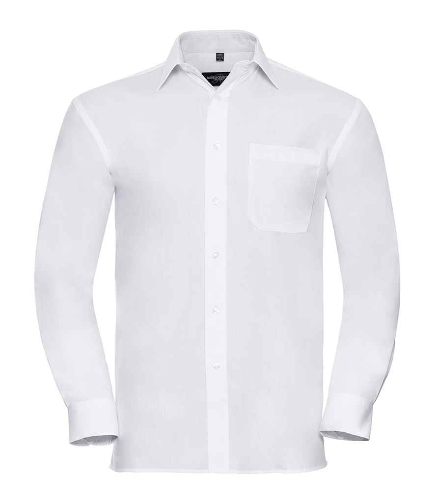 Russell Russell Athletic Collection Long Sleeve Easy Care Cotton Poplin Shirt White