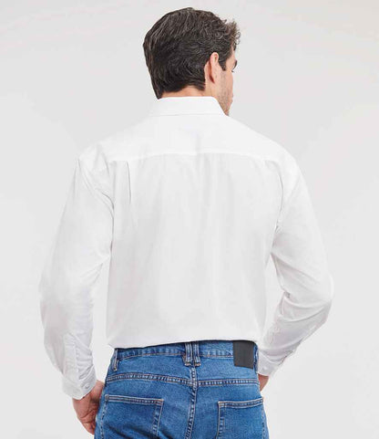 Russell Russell Athletic Collection Long Sleeve Easy Care Cotton Poplin Shirt White