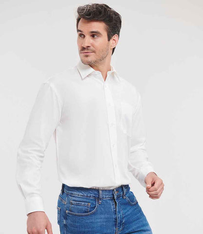 Russell Russell Athletic Collection Long Sleeve Easy Care Cotton Poplin Shirt White