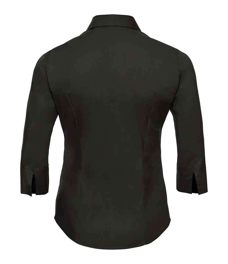 Russell Russell Athletic Collection Ladies 3/4 Sleeve Easy Care Fitted Shirt Black