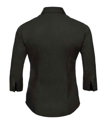 Russell Russell Athletic Collection Ladies 3/4 Sleeve Easy Care Fitted Shirt Black
