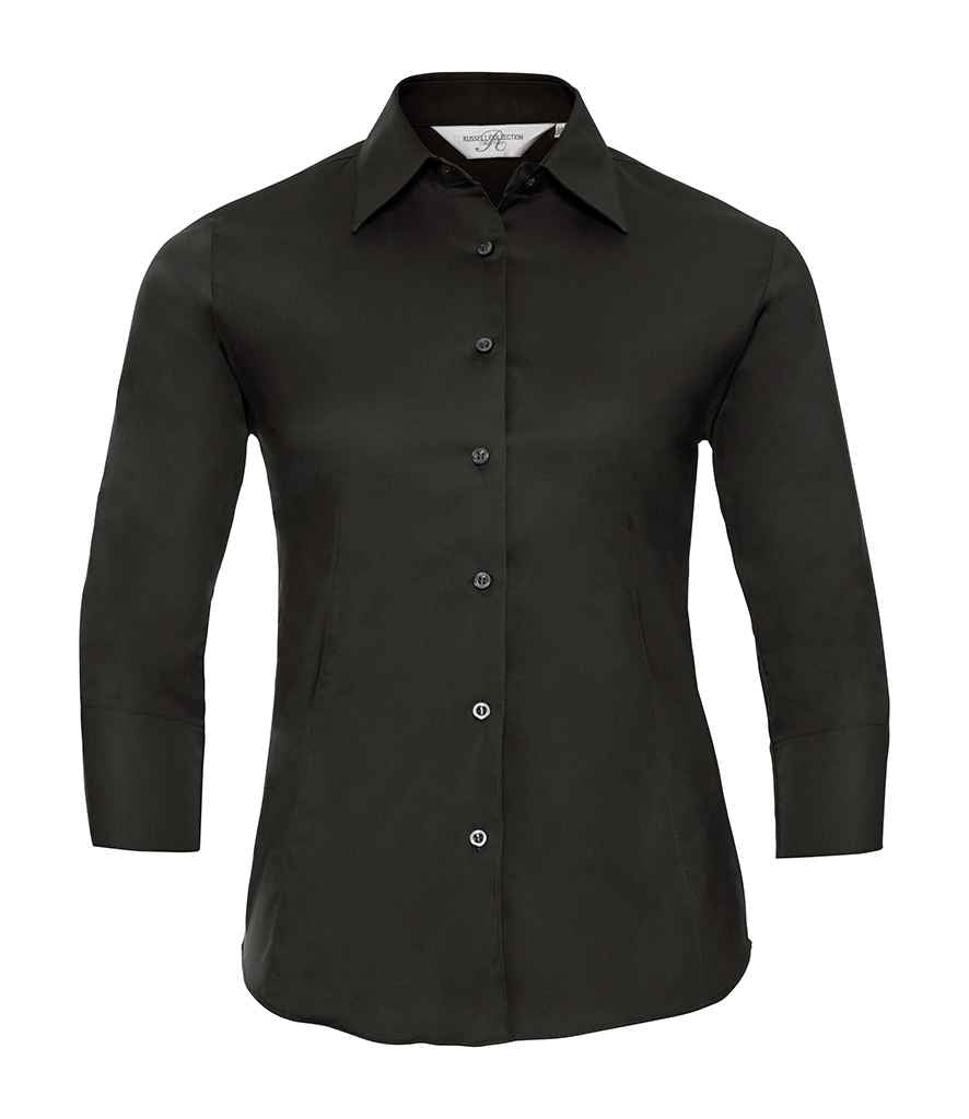 Russell Athletic Collection Ladies 3/4 Sleeve Easy Care Fitted Shirt in Black