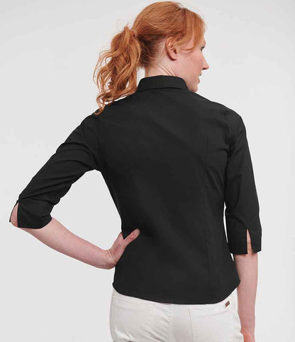 Russell Russell Athletic Collection Ladies 3/4 Sleeve Easy Care Fitted Shirt Black