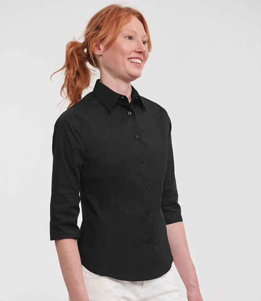 Russell Athletic Collection Ladies 3/4 Sleeve Easy Care Fitted Shirt - model image