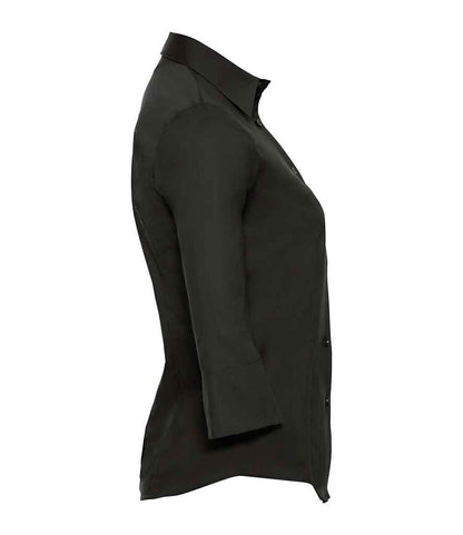 Russell Russell Athletic Collection Ladies 3/4 Sleeve Easy Care Fitted Shirt Black