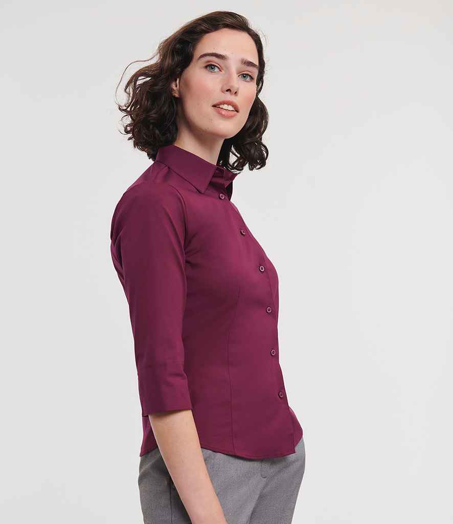 Russell Russell Athletic Collection Ladies 3/4 Sleeve Easy Care Fitted Shirt Port